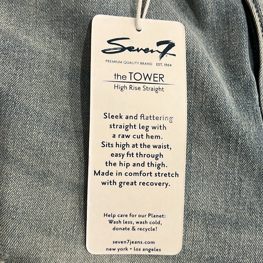 New Seven 7 Lady Stone Wash Distressed Premium Jeans High Waisted Rise Straight! - Picture 6 of 9